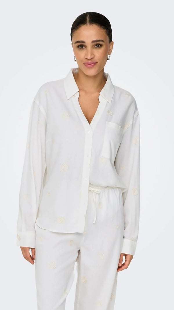 Only ONLCARO L/S LINEN BL EMB SHIRT CC PNT Beyaz Kadın Gömlek