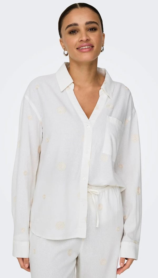 Only ONLCARO L/S LINEN BL EMB SHIRT CC PNT Beyaz Kadın Gömlek