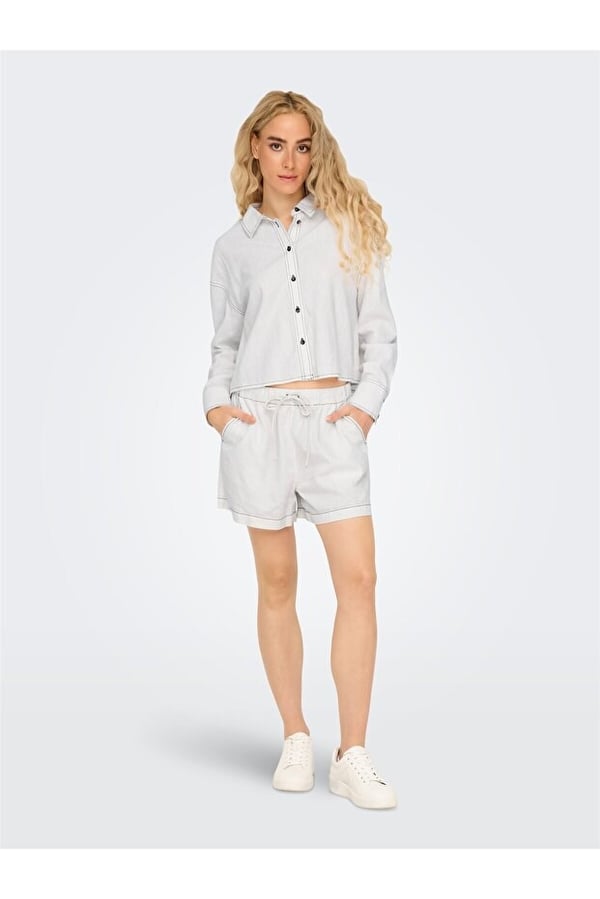 Only ONLCARO MW LINEN B PULL-UP SHORTS CC PNT Beyaz Kadın Şort