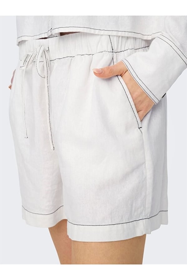 Only ONLCARO MW LINEN B PULL-UP SHORTS CC PNT Beyaz Kadın Şort