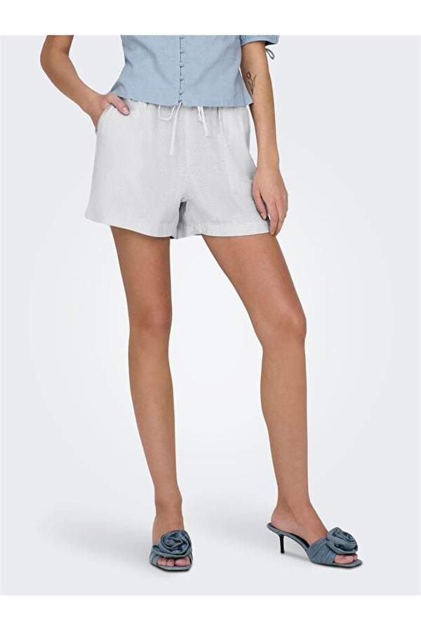 Only ONLCARO MW LINEN B PULL-UP SHORTS CC PNT Beyaz Kadın Şort