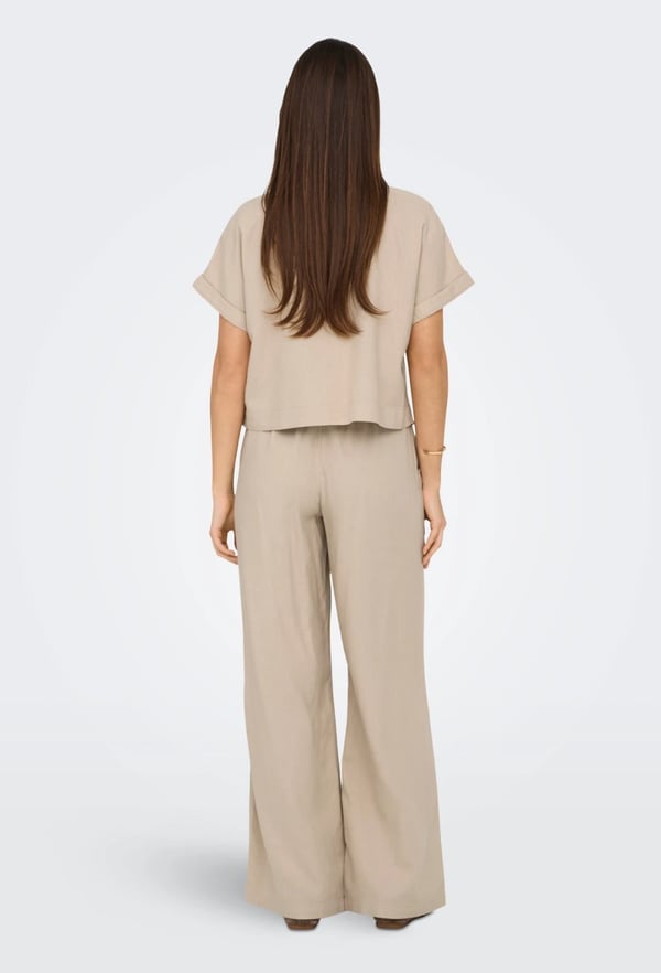 Only ONLCARO S/S LINEN BL BOXY SHIRT CC PNT Taba Kadın Gömlek