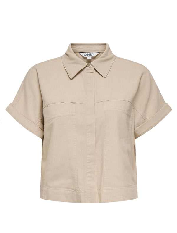 Only ONLCARO S/S LINEN BL BOXY SHIRT CC PNT Taba Kadın Gömlek