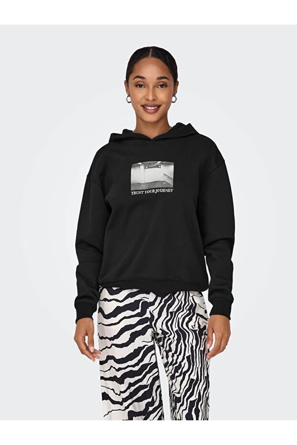 Only ONLCASSIE L/S PHOTO HOOD SWT Siyah Kadın Sweatshirt