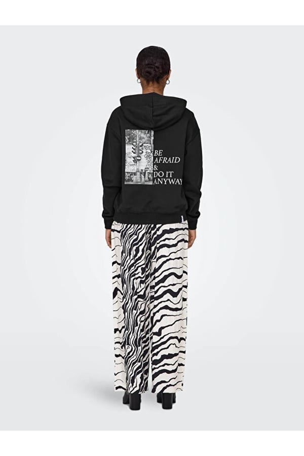 Only ONLCASSIE L/S PHOTO HOOD SWT Siyah Kadın Sweatshirt