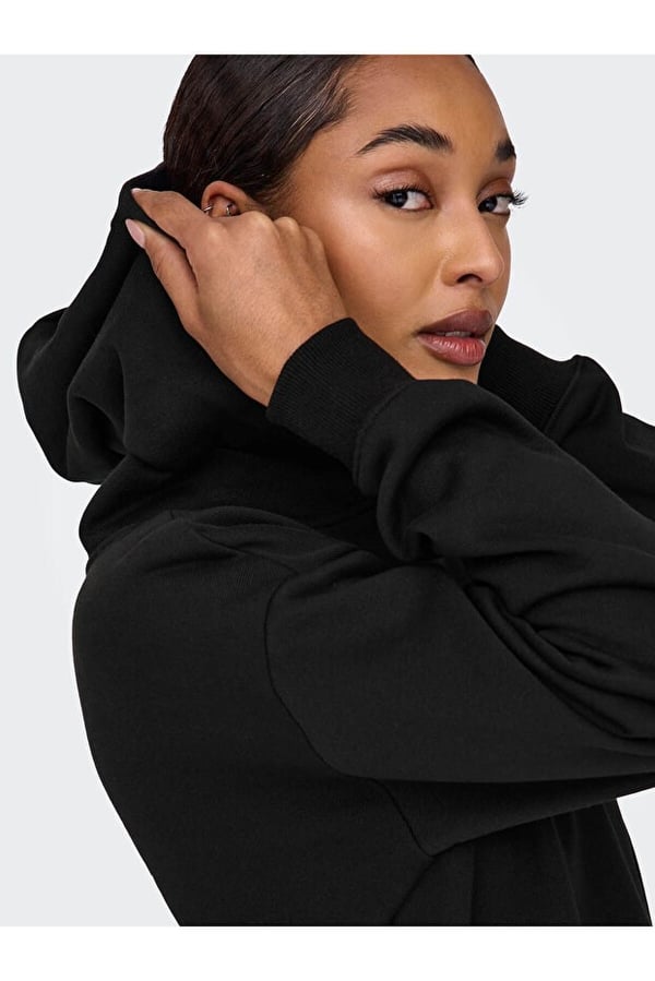 Only ONLCASSIE L/S PHOTO HOOD SWT Siyah Kadın Sweatshirt