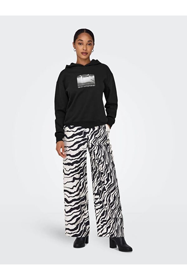 Only ONLCASSIE L/S PHOTO HOOD SWT Siyah Kadın Sweatshirt