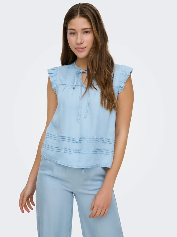Only ONLCHARIS LIFE SL TIE NECK TOP WVN CC Açık Mavi Kadın Bluz