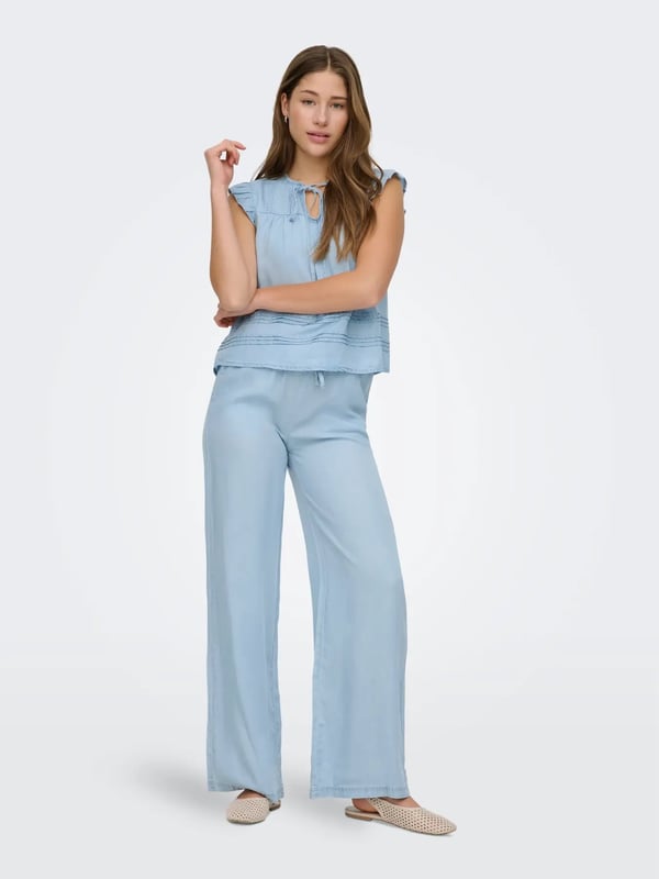 Only ONLCHARIS LIFE SL TIE NECK TOP WVN CC Açık Mavi Kadın Bluz