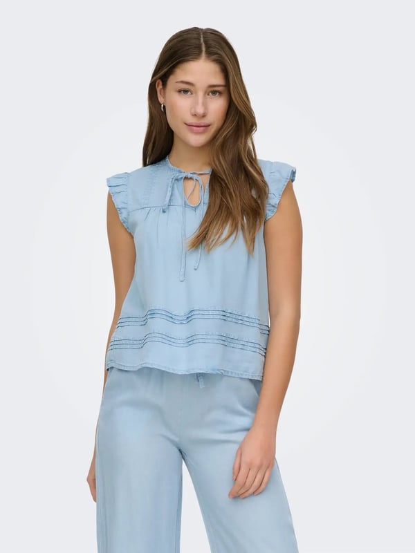 Only ONLCHARIS LIFE SL TIE NECK TOP WVN CC Açık Mavi Kadın Bluz