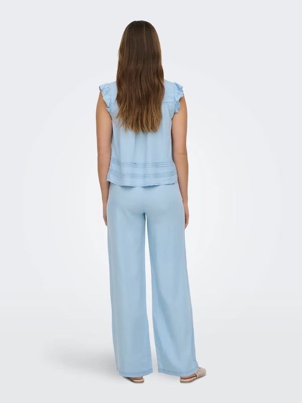 Only ONLCHARIS LIFE SL TIE NECK TOP WVN CC Açık Mavi Kadın Bluz