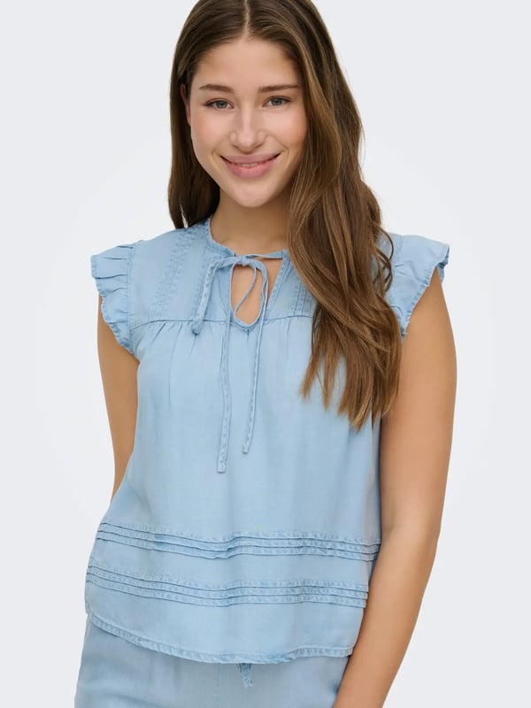 Only ONLCHARIS LIFE SL TIE NECK TOP WVN CC Açık Mavi Kadın Bluz