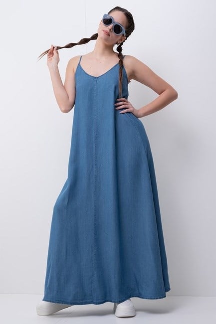 Only ONLCHARIS LIFE STRAP MAXI DRESS CC WVN Denim Kadın Elbise