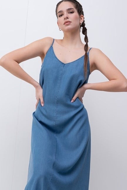 Only ONLCHARIS LIFE STRAP MAXI DRESS CC WVN Denim Kadın Elbise