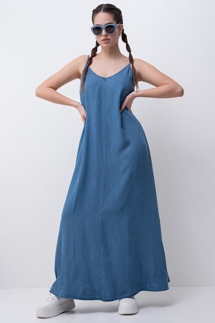Only ONLCHARIS LIFE STRAP MAXI DRESS CC WVN Denim Kadın Elbise
