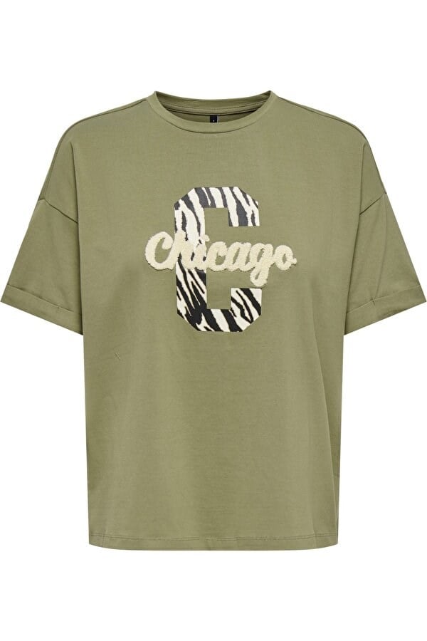 Only ONLCIA S/S FOLDUP PRNT TOP BOXCCJRS Haki Kadın T-Shirt