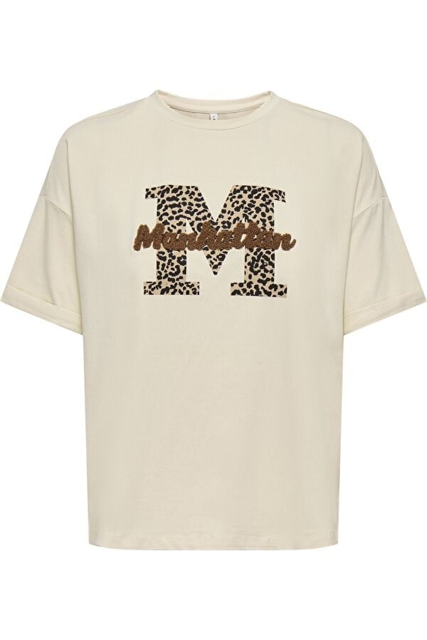 Only ONLCIA S/S FOLDUP PRNT TOP BOXCCJRS Bej Kadın T-Shirt