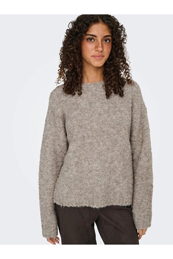 Only ONLCILLE LS O-NECK CC KNT Kahverengi Kadın Kazak