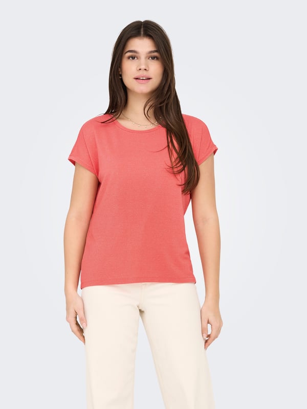 Only ONLCLAUDIA LIFE S/S GLITTER TOP NOOS JRS Mercan Kadın T-Shirt