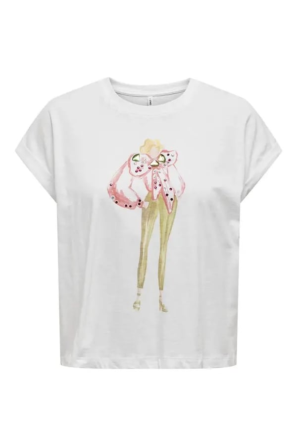Only ONLDORIS LIFE S/S BOW TOP BOX JRS Beyaz Kadın T-Shirt