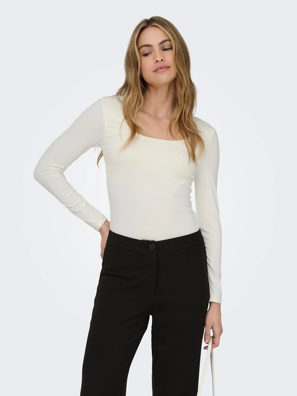 Only ONLEA L/S 2-WAY DEEP NECK TOP JRS NOOS Beyaz Kadın T-Shirt