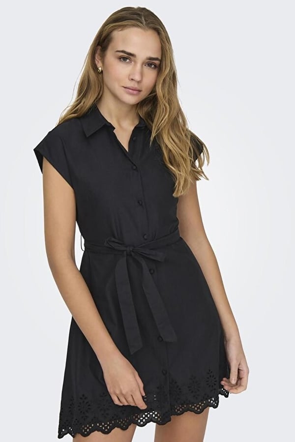 Only ONLEA S/L LONG SLIT DRESS JRS Siyah Kadın Elbise