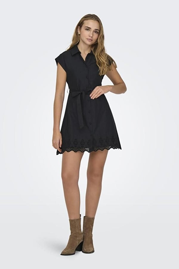 Only ONLEA S/L LONG SLIT DRESS JRS Siyah Kadın Elbise