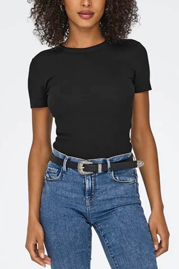 Only ONLEASY S/S O-NECK TOP BOX JRS Siyah Kadın T-Shirt