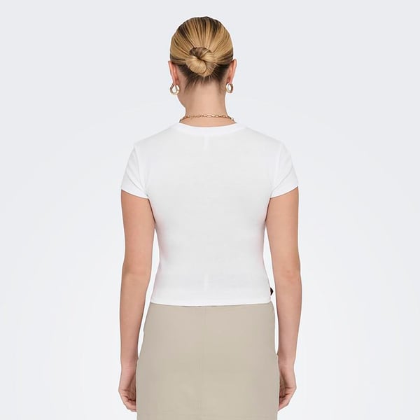 Only ONLELINA S/S O-NECK SHORT TOP JRS NOOS Beyaz Kadın T-Shirt