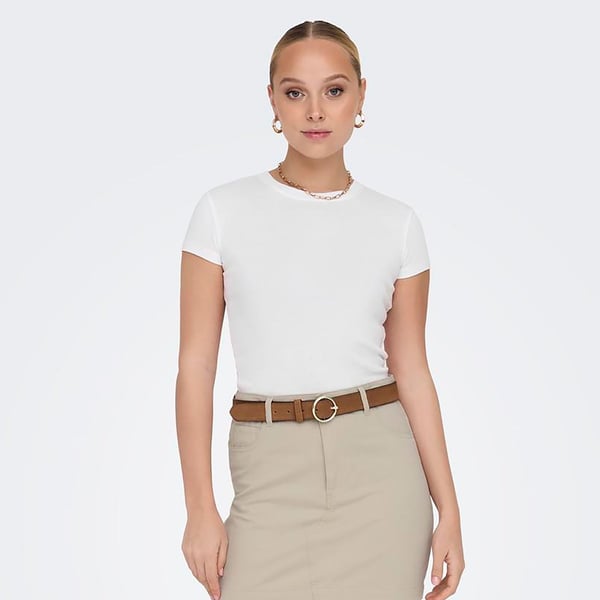 Only ONLELINA S/S O-NECK SHORT TOP JRS NOOS Beyaz Kadın T-Shirt