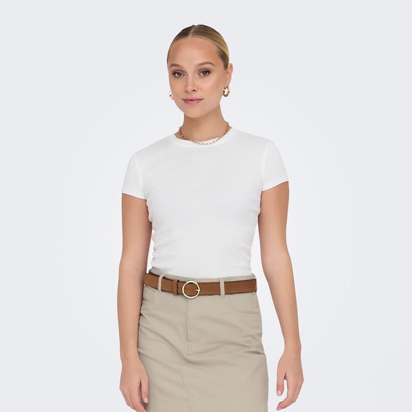 Only ONLELINA S/S O-NECK SHORT TOP JRS NOOS Beyaz Kadın T-Shirt