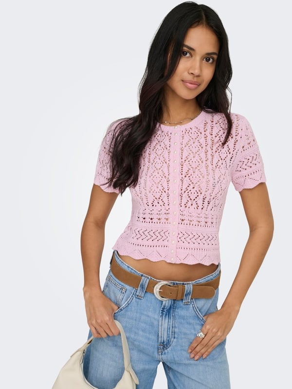 Only ONLELKE LIFE SS PEARL CARDIGAN CC KNT Pembe Kadın Hırka