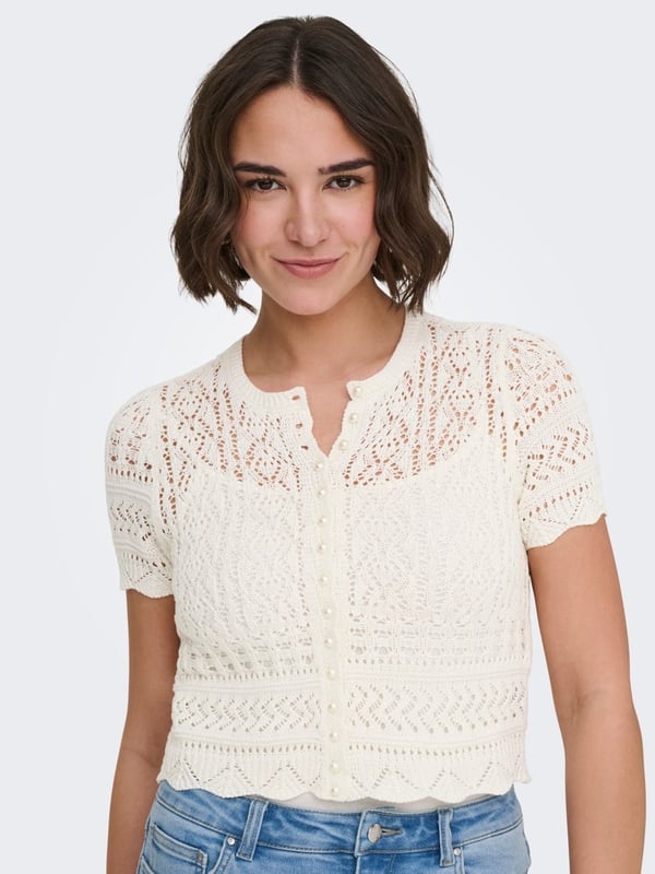 Only ONLELKE LIFE SS PEARL CARDIGAN CC KNT Kırık Beyaz Kadın Hırka