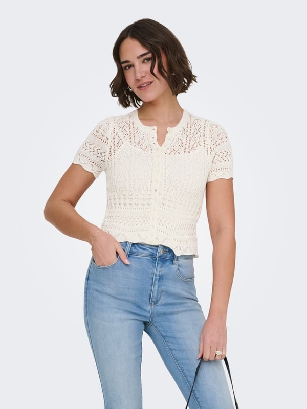 Only ONLELKE LIFE SS PEARL CARDIGAN CC KNT Kırık Beyaz Kadın Hırka