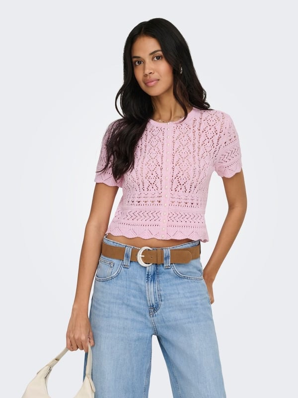 Only ONLELKE LIFE SS PEARL CARDIGAN CC KNT Pembe Kadın Hırka