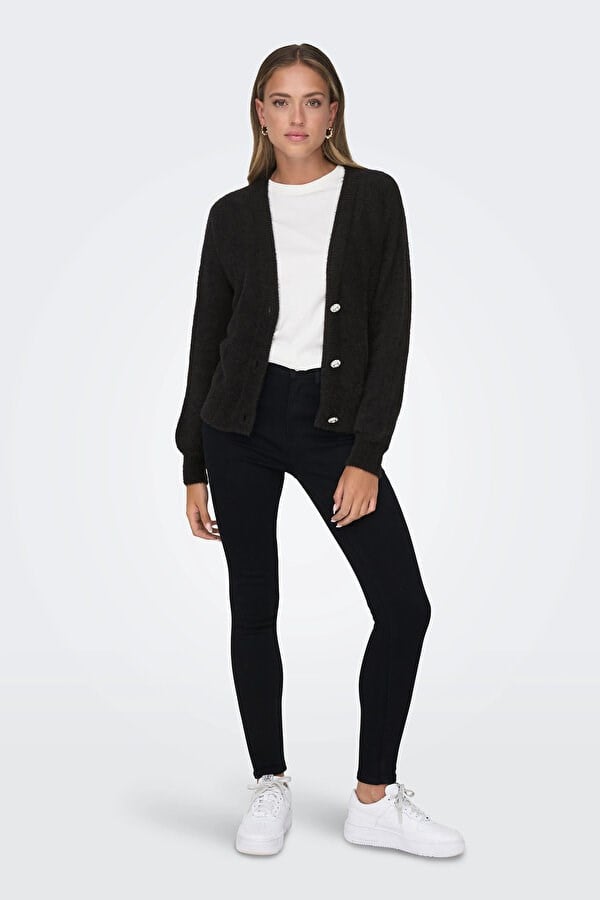 Only ONLELLA PIUMO LS CARDIGAN KNT Siyah Kadın Hırka