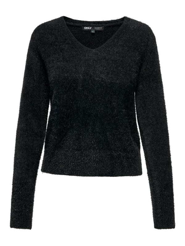 Only ONLELLA PIUMO LS V-NECK KNT Siyah Kadın Kazak