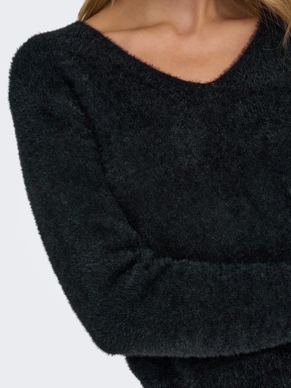 Only ONLELLA PIUMO LS V-NECK KNT Siyah Kadın Kazak