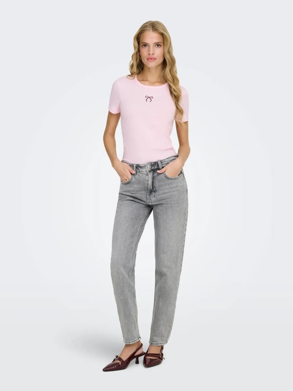 Only ONLELVA JUNE EMB S/S TEE JRS NOOS Pembe Kadın T-Shirt