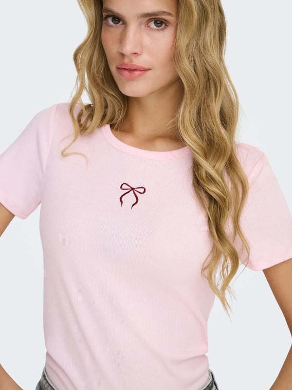 Only ONLELVA JUNE EMB S/S TEE JRS NOOS Pembe Kadın T-Shirt