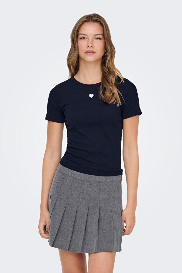 Only ONLELVA JUNE EMB S/S TEE JRS NOOS Lacivert Kadın T-Shirt