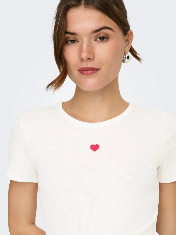 Only ONLELVA JUNE EMB S/S TEE JRS NOOS Beyaz Kadın T-Shirt