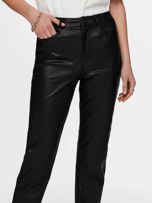 Only ONLEMILY HW ST ANK FAUX LEATHER PNT NOOS Siyah Kadın Pantolon
