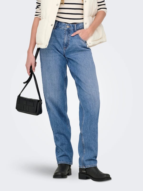Only ONLEMILY HW STR ANK ONLLUMI MW MOM STRAIGHT DDNM NAS027 NOOS Denim Kadın Kot Pantolon