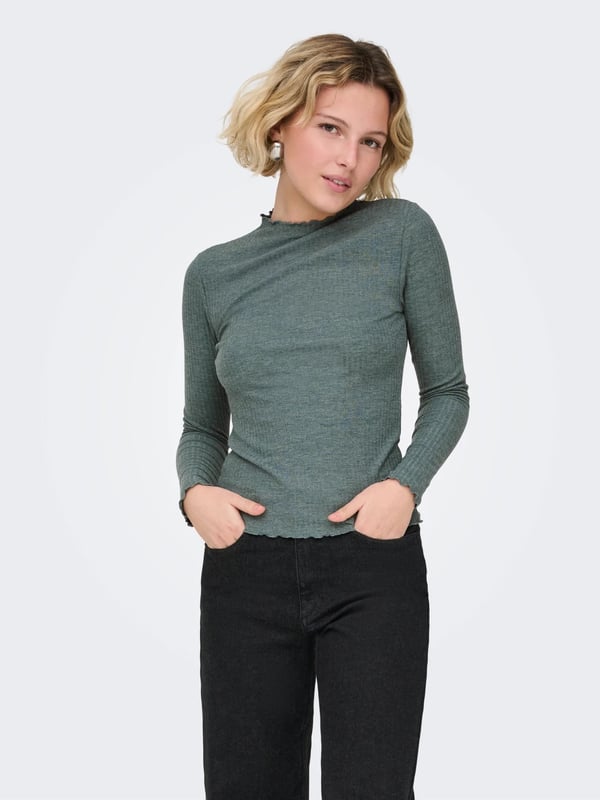 Only ONLEMMA L/S HIGH NECK TOP NOOS JRS Yeşil Kadın T-Shirt