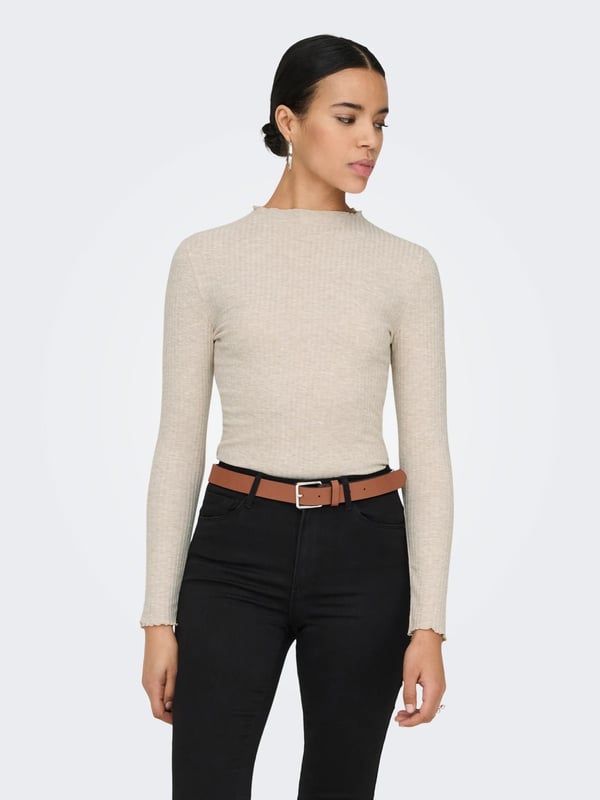Only ONLEMMA L/S HIGH NECK TOP NOOS JRS Bej Kadın T-Shirt