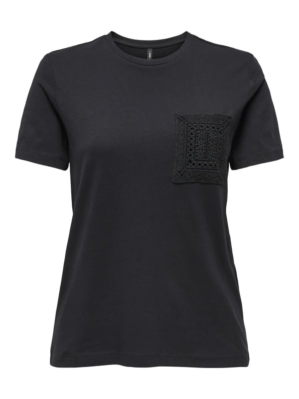 Only ONLENJA S/S O-NECK POCKET TOP JRS Siyah Kadın T-Shirt