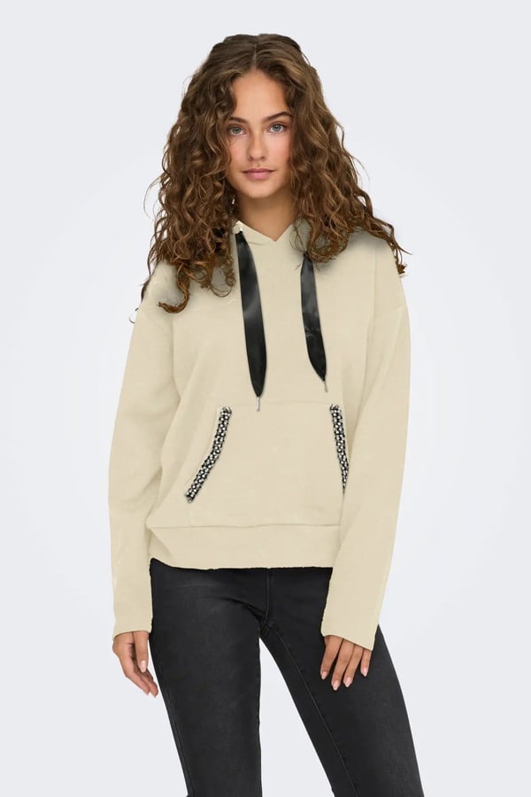 Only ONLFANCY L/S HOOD STRING SWT Bej Kadın Sweatshirt