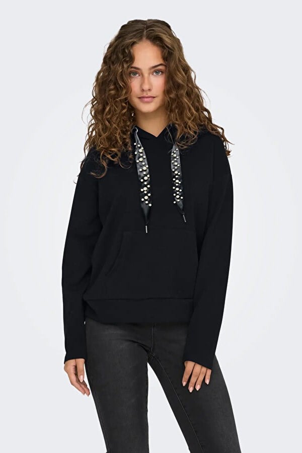 Only ONLFANCY L/S HOOD STRING SWT Siyah Kadın Sweatshirt
