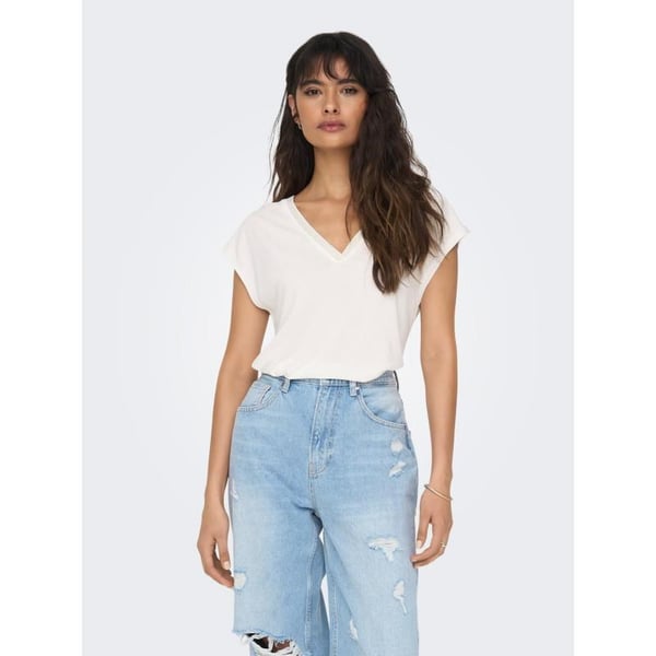 Only ONLFREE LIFE S/S MODAL STITCH TOP JRS Beyaz Kadın T-Shirt